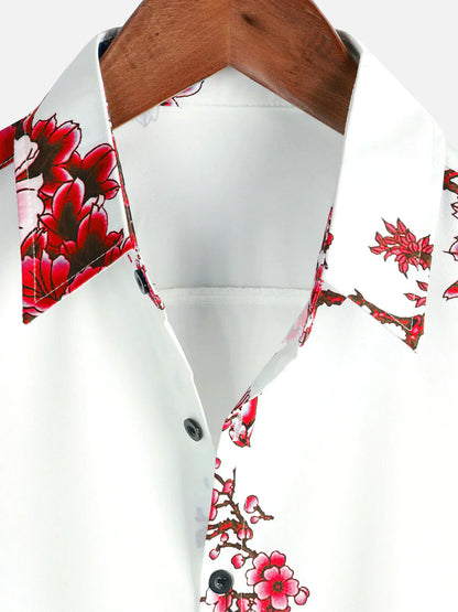 Mannen Zomeroverhemd Wit Korte Mouwen Bloemenprint