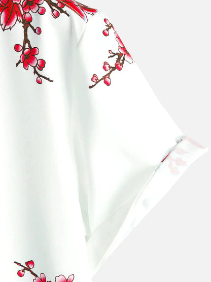 Mannen Zomeroverhemd Wit Korte Mouwen Bloemenprint
