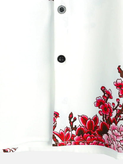 Mannen Zomeroverhemd Wit Korte Mouwen Bloemenprint
