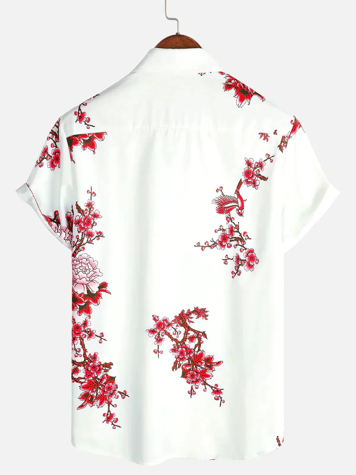 Mannen Zomeroverhemd Wit Korte Mouwen Bloemenprint