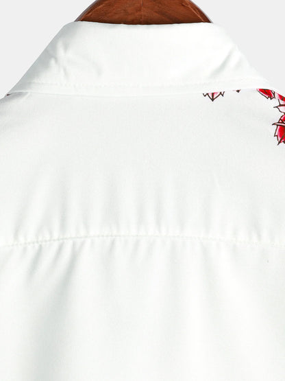 Mannen Zomeroverhemd Wit Korte Mouwen Bloemenprint