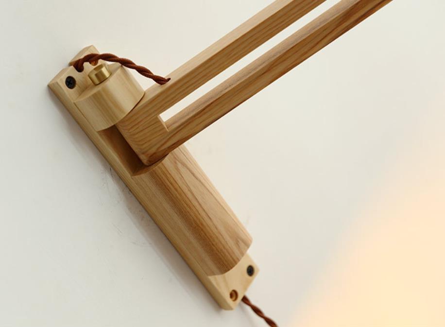 Wandlamp Hout Glas Geplooide Kap E26 Hal Woonkamer Slaapkamer Uitstelbaar Zwenkarm Messing Retro Japandi Sfeerlamp