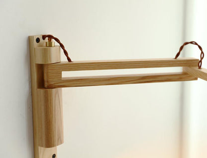 Wandlamp Hout Glas Geplooide Kap E26 Hal Woonkamer Slaapkamer Uitstelbaar Zwenkarm Messing Retro Japandi Sfeerlamp