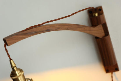 Wandlamp Hout Glas Geplooide Kap E26 Hal Woonkamer Slaapkamer Uitstelbaar Zwenkarm Messing Retro Japandi Sfeerlamp
