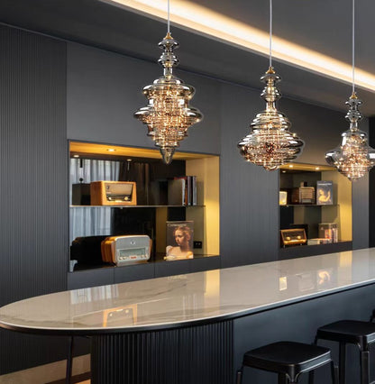 Grijze glazen hanglamp met sterrenhemel-effect voor eetkamer, bar of keukeneiland