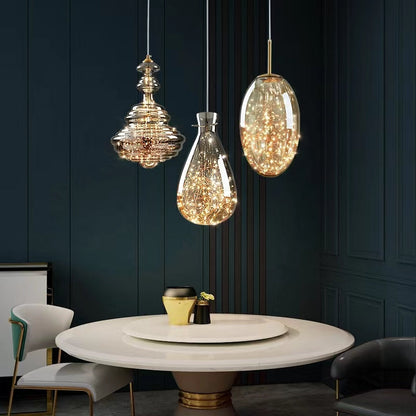 Grijze glazen hanglamp met sterrenhemel-effect voor eetkamer, bar of keukeneiland