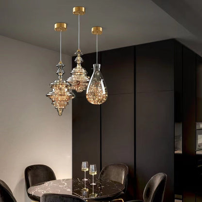 Grijze glazen hanglamp met sterrenhemel-effect voor eetkamer, bar of keukeneiland
