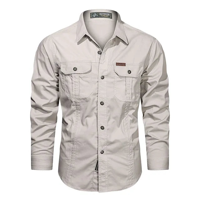 Heren Overhemd Lange Mouwen Utility Stijl