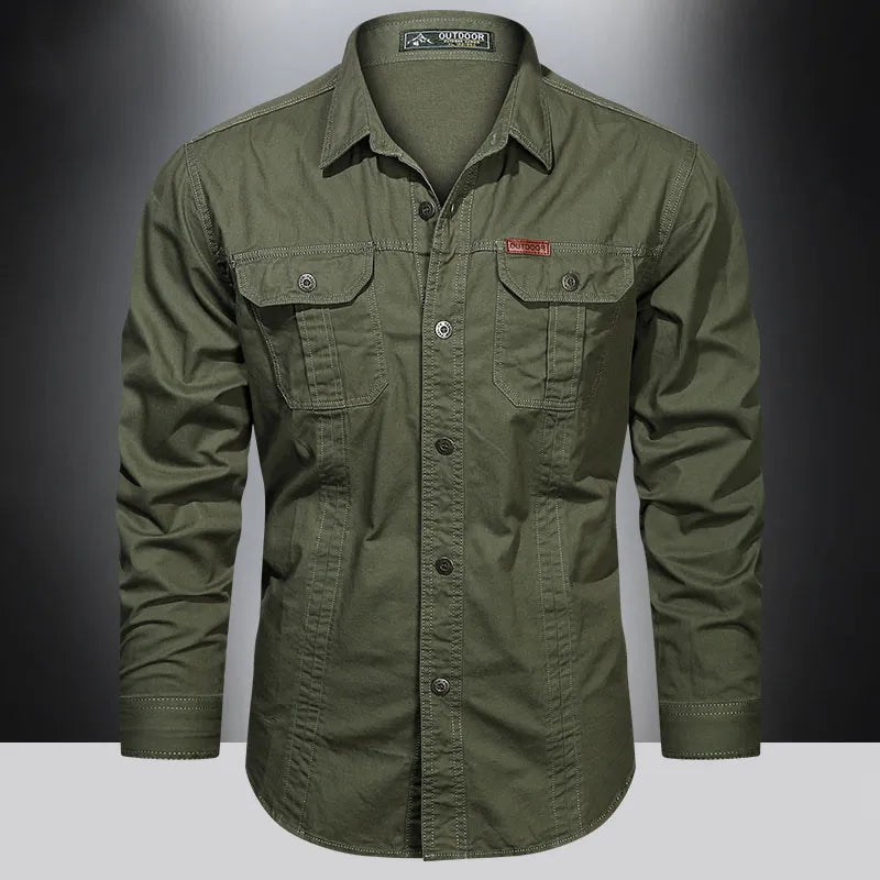 Heren Overhemd Lange Mouwen Utility Stijl