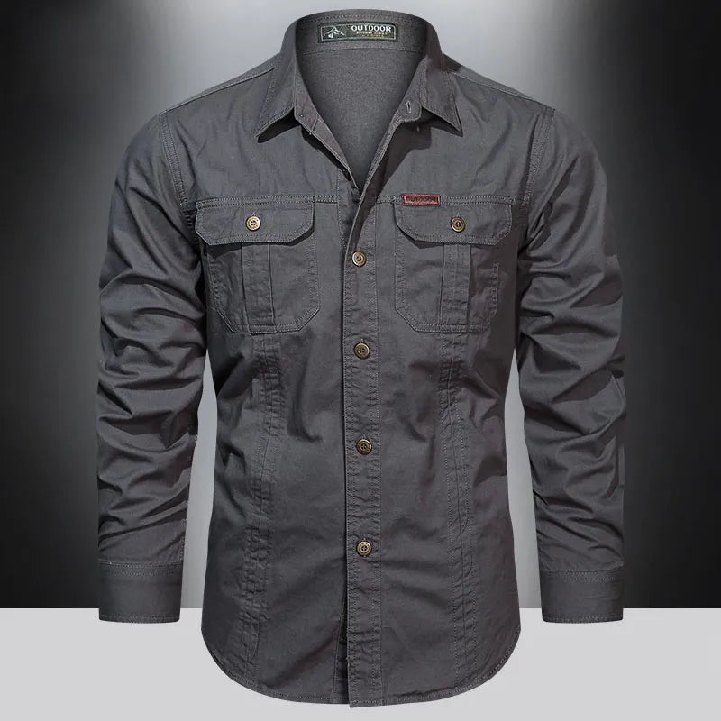 Heren Overhemd Lange Mouwen Utility Stijl
