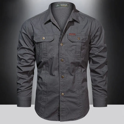 Heren Overhemd Lange Mouwen Utility Stijl