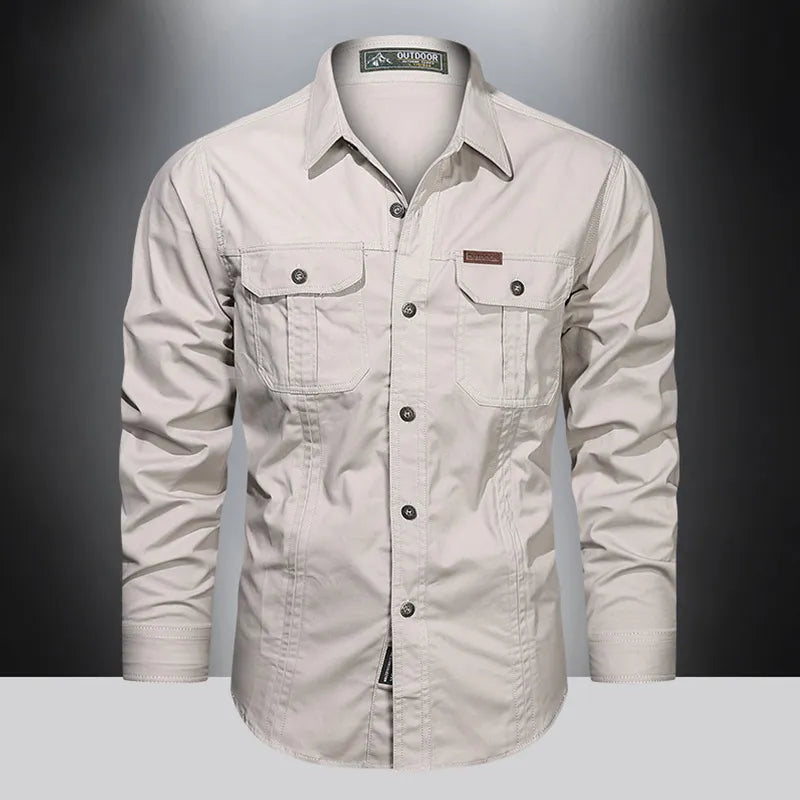 Heren Overhemd Lange Mouwen Utility Stijl - StudioMarella