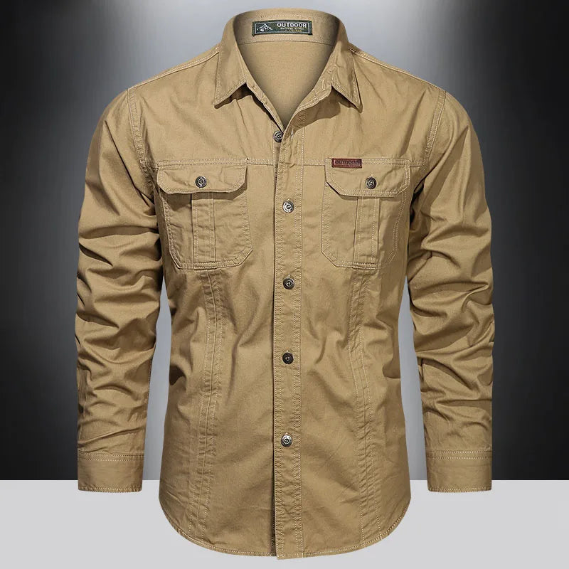 Heren Overhemd Lange Mouwen Utility Stijl