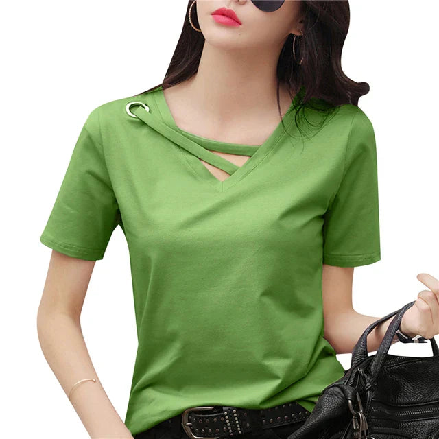 Dames T-Shirt V-Hals Zomer Jurk Model