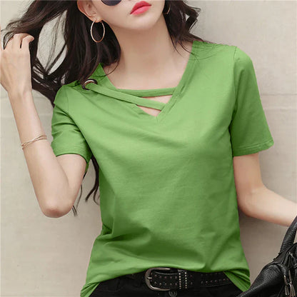Dames T-Shirt V-Hals Zomer Jurk Model