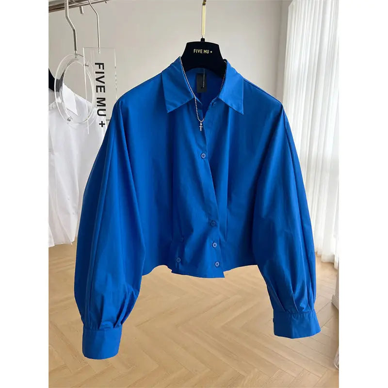 Blauw Kort Shirt Dames Lange Mouwen Zomer Lente