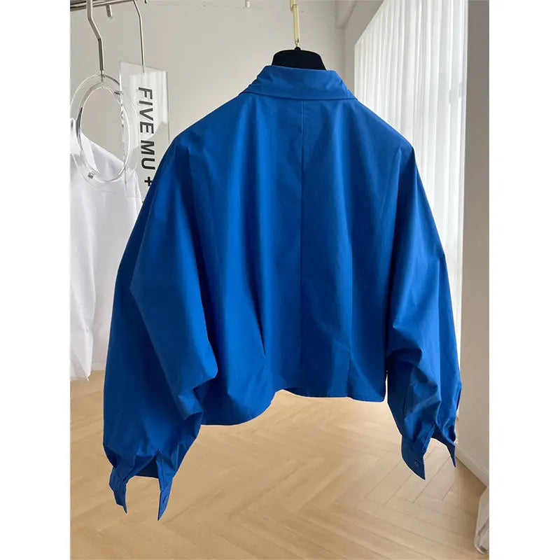 Blauw Kort Shirt Dames Lange Mouwen Zomer Lente