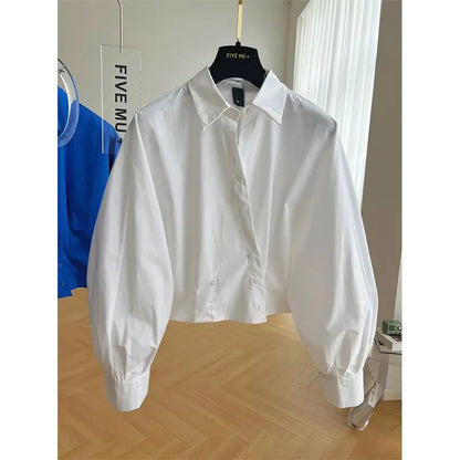 Blauw Kort Shirt Dames Lange Mouwen Zomer Lente