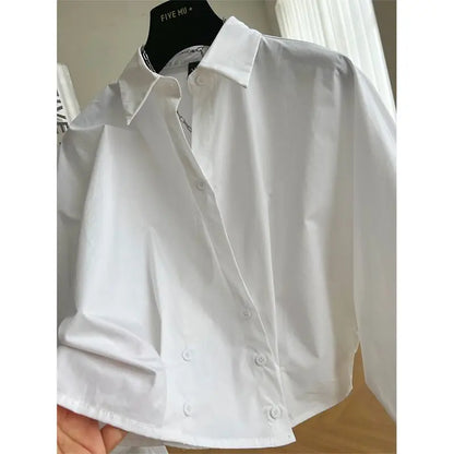 Blauw Kort Shirt Dames Lange Mouwen Zomer Lente