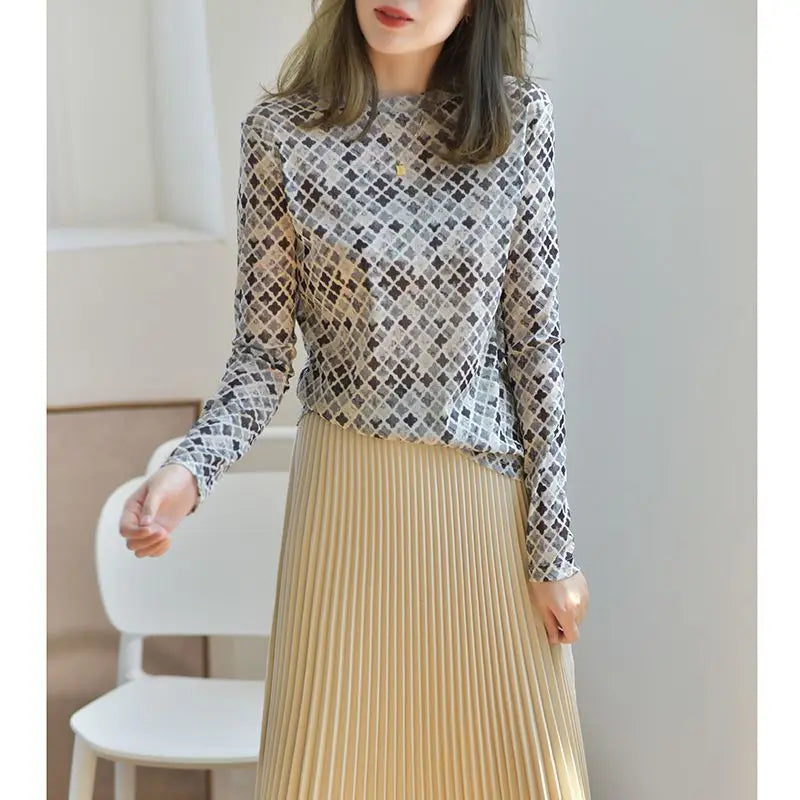 Vrouwen T-shirt Herfst Print Lange Mouw Ronde Hals