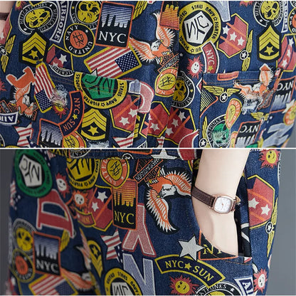 Dames Jumpsuit Cartoon Print Denim Speels en Stijlvol
