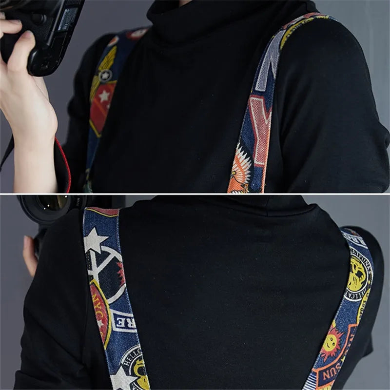 Dames Jumpsuit Cartoon Print Denim Speels en Stijlvol