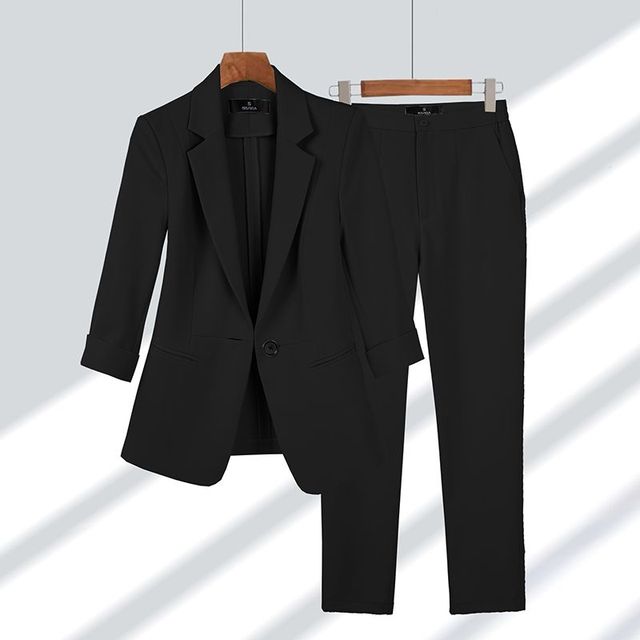 Dames Blazer Set Met Pantalon Slim Fit Geschikt voor Werk