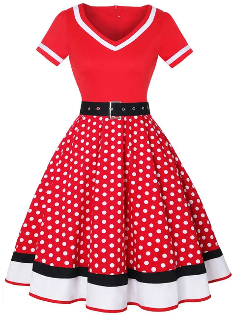 Jurk met Dot Patronen Kort en Vrouwelijk Model
