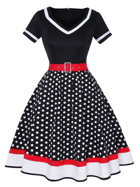Jurk met Dot Patronen Kort en Vrouwelijk Model