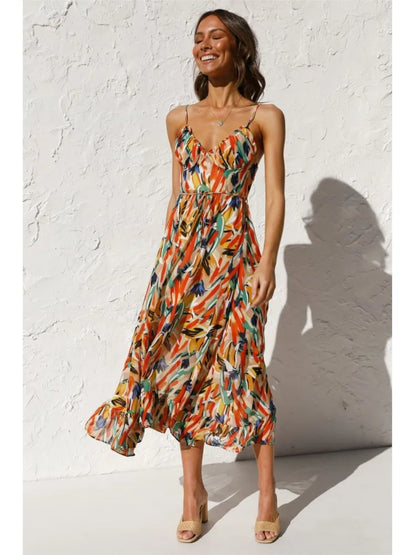 Midi Zomerjurk Vrolijk Geprint Elegante Jurk voor Vrouw