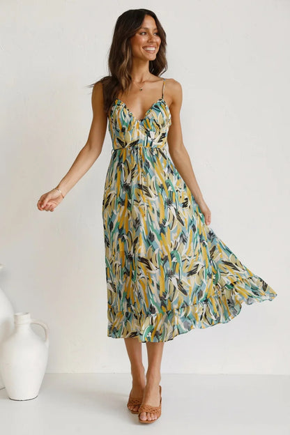 Midi Zomerjurk Vrolijk Geprint Elegante Jurk voor Vrouw