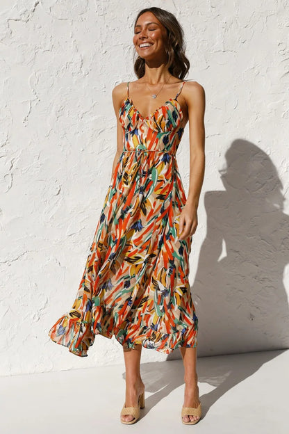 Midi Zomerjurk Vrolijk Geprint Elegante Jurk voor Vrouw