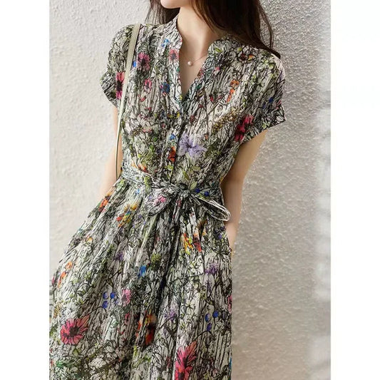 Jurk Zomer Gedrukt Bloemen Kant Vrouwelijk Model - StudioMarella