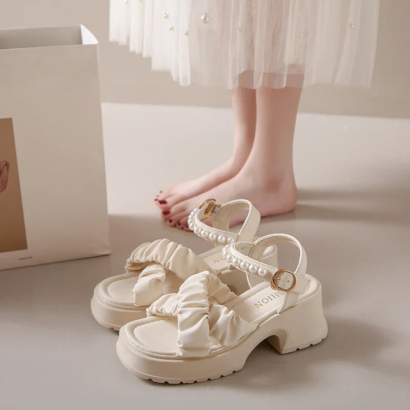 Parel Sandalen voor Vrouwen Groot Platform Hoge Hak
