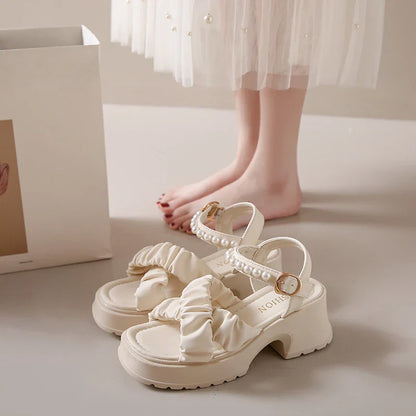 Parel Sandalen voor Vrouwen Groot Platform Hoge Hak