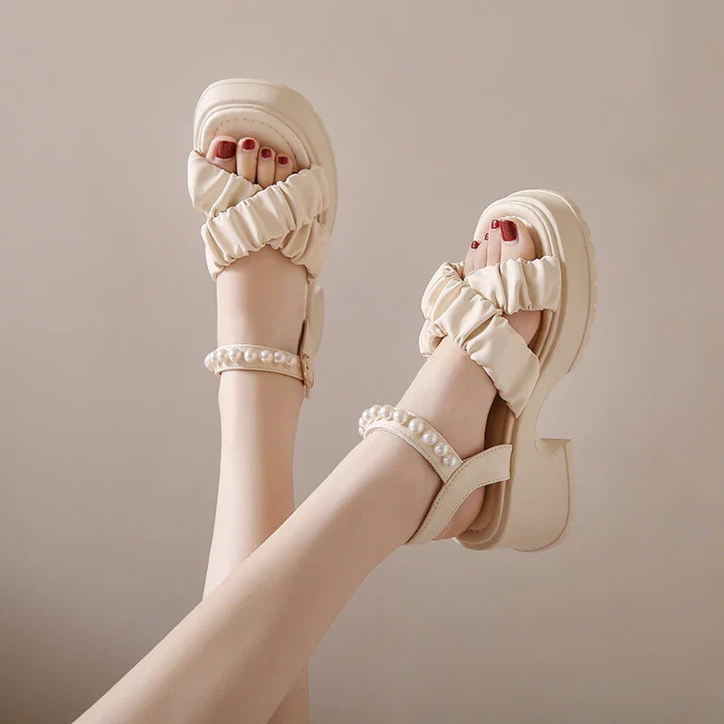 Parel Sandalen voor Vrouwen Groot Platform Hoge Hak