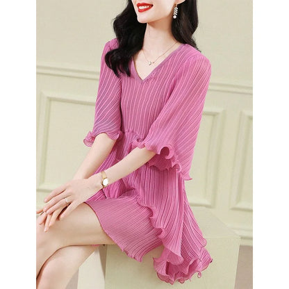 V-Hals Jurk Zomerse Mode Losse Effen Kleur