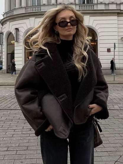 Dames Pilotenjas Teddy Voering Oversized met Knopen