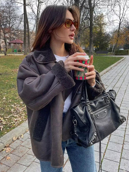 Dames Pilotenjas Teddy Voering Oversized met Knopen