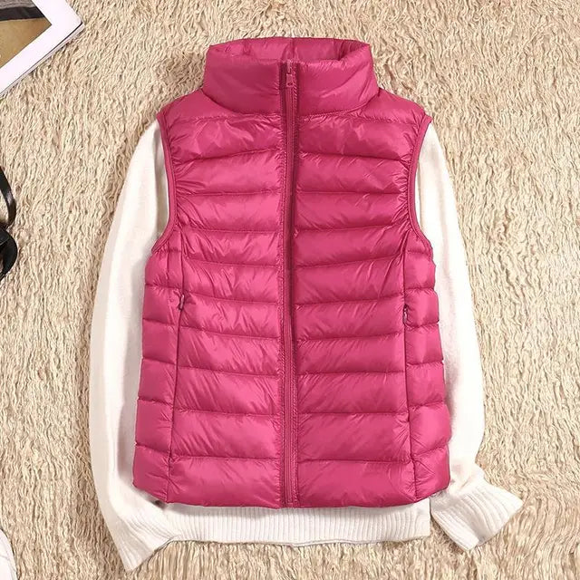 Licht Dames Donsvest met Opstaande Kraag Warm en Luchtig