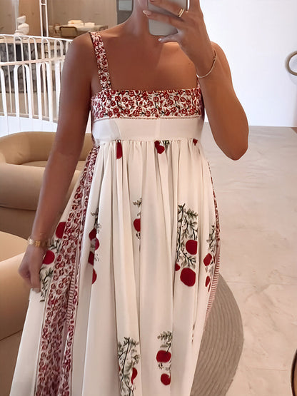 Boho Jurk Maxi Bloemig Met Schouderbanden Vrouwen Zomerjurk