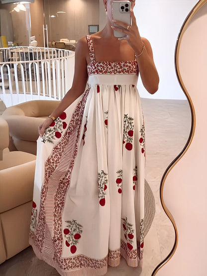 Vrouwelijke Maxi Jurk Bloemig Met Bandjes Boho Chic