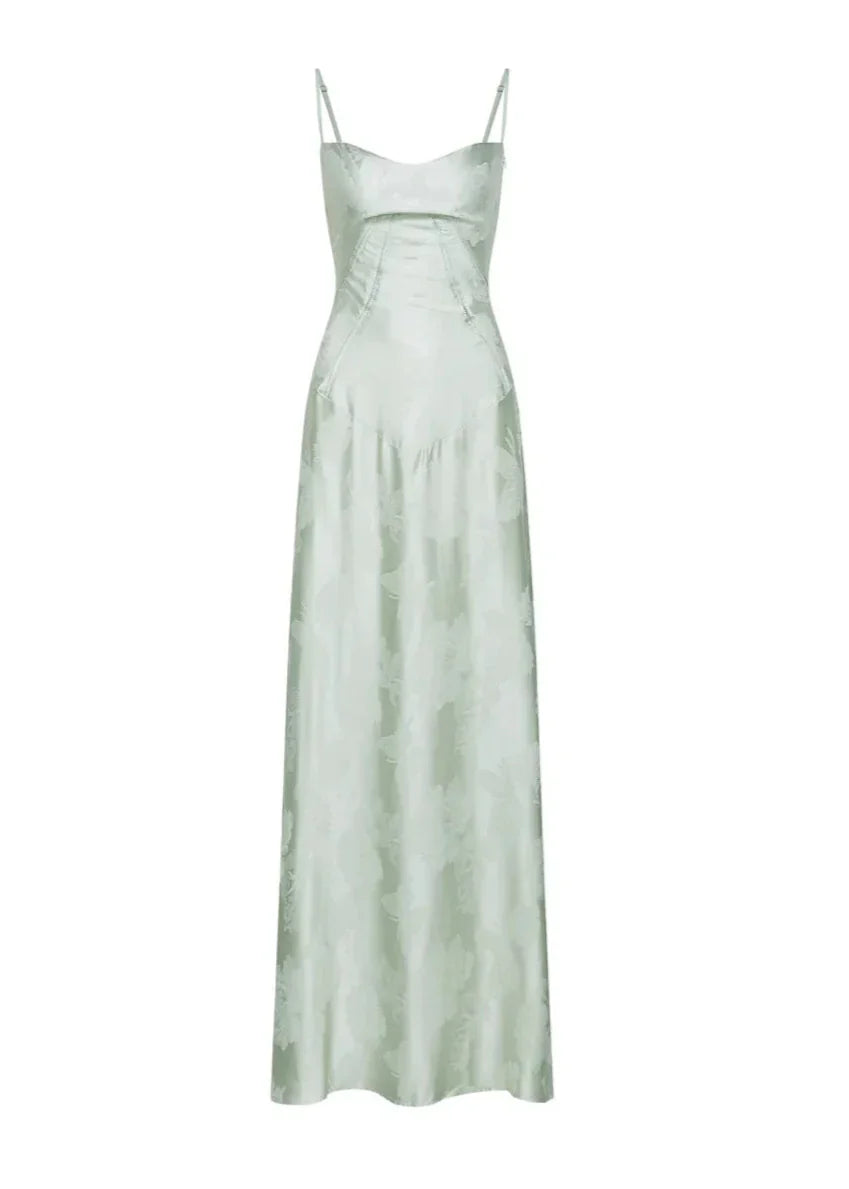 Pistache Groene Maxi Jurk met Bloemenprint voor Vrouw