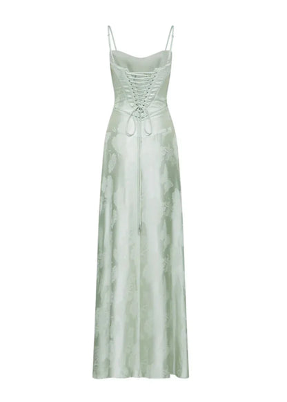 Pistache Groene Maxi Jurk met Bloemenprint voor Vrouw