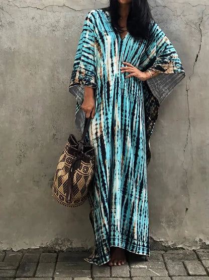 Zomer Maxi Jurk Dames Kaftan Strandjurk Met Print