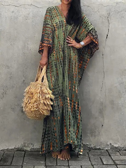 Zomer Maxi Jurk Dames Kaftan Strandjurk Met Print