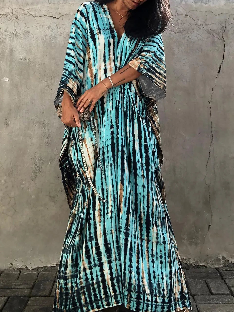 Zomer Maxi Jurk Dames Kaftan Strandjurk Met Print