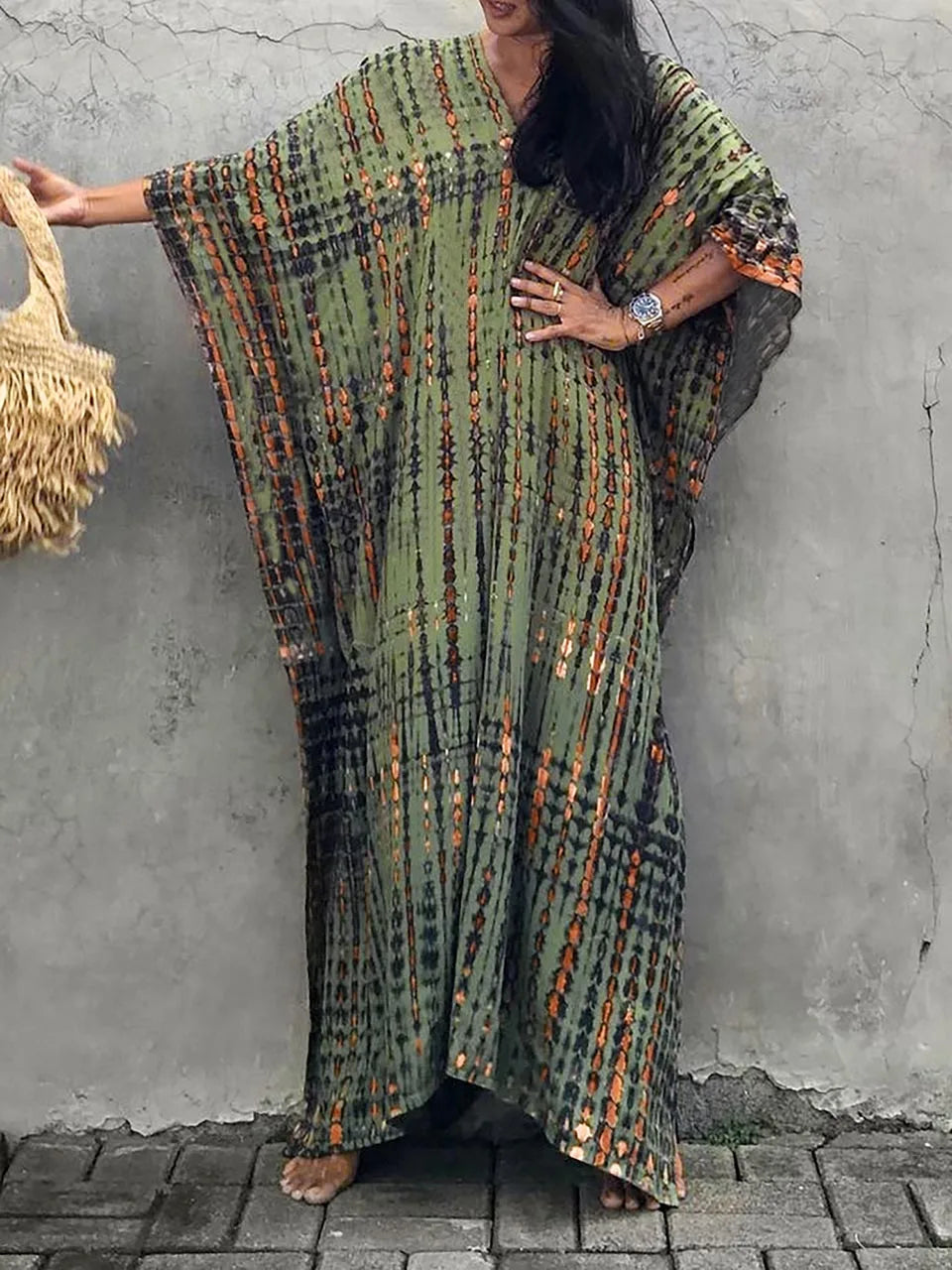 Zomer Maxi Jurk Dames Kaftan Strandjurk Met Print
