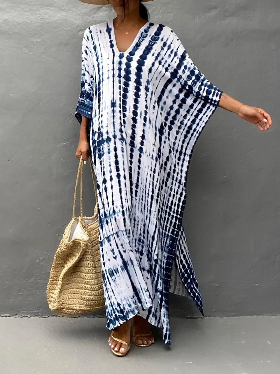 Zomer Maxi Jurk Dames Kaftan Strandjurk Met Print