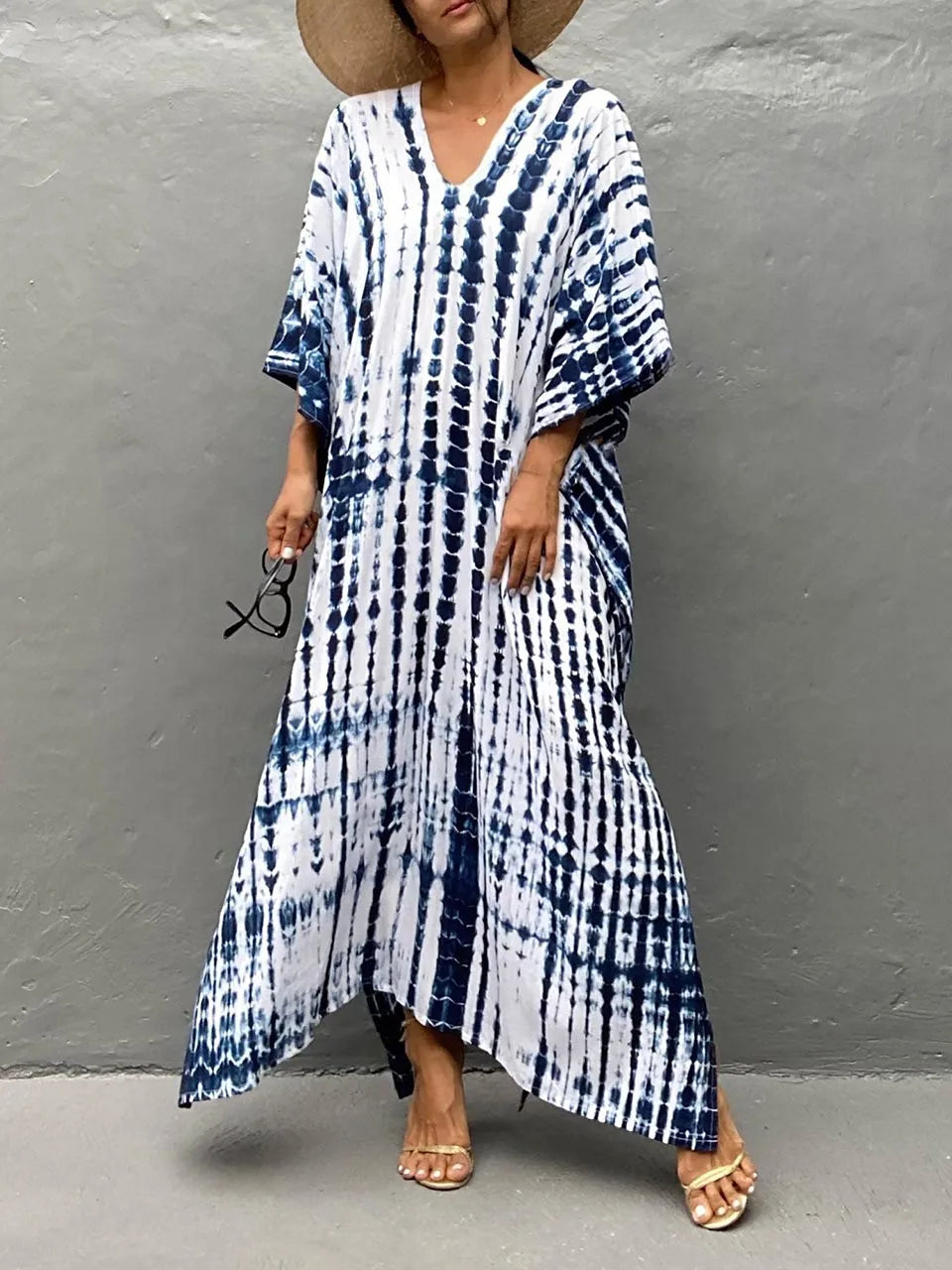 Zomer Maxi Jurk Dames Kaftan Strandjurk Met Print